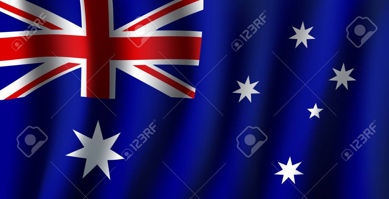 Regan forlænge Zealot Australia Flag 3D Background Of White Stars And British Flag On Blue  Background. Australian Republic Country Official National Flag Waving With  Curved Fabric Or Waves Vector Texture Royalty Free Cliparts, Vectors, And