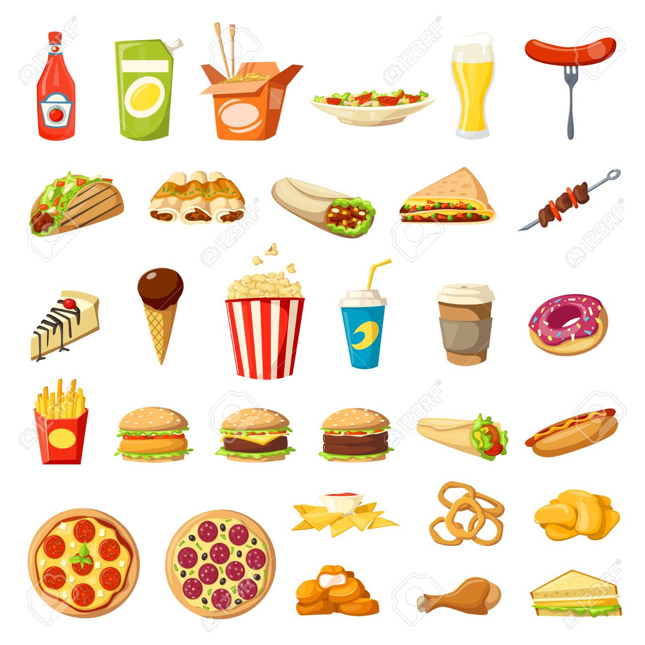 Vector Fast food icons isolated burgers sandwiches - 87339471 Vector Fast food icons isolated burgers sandwiches - 87339471