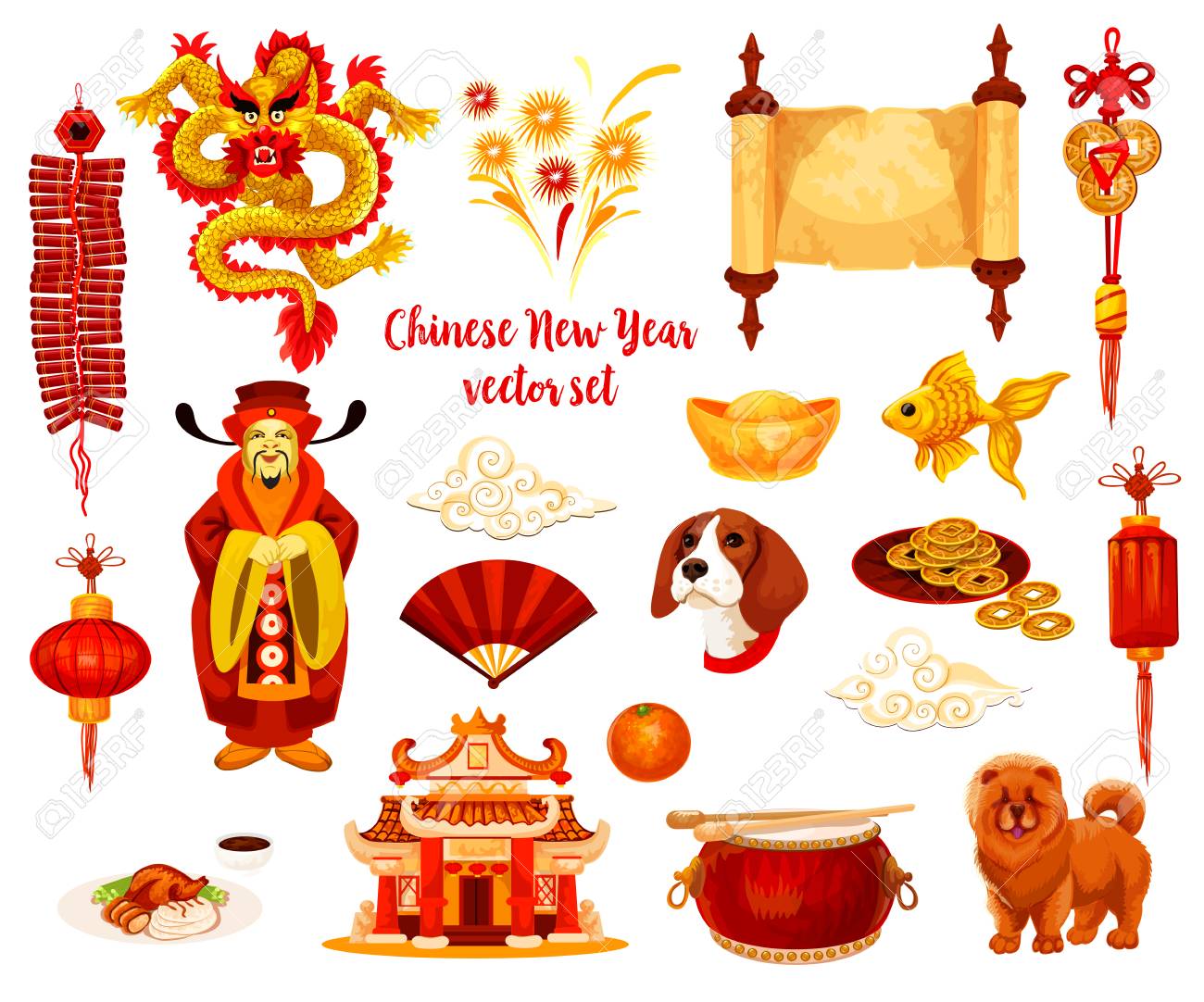 Chinese New Year Symbol Set Of Spring Festival Celebration Royalty Free Cliparts Vectors And Stock Illustration Image 91793413