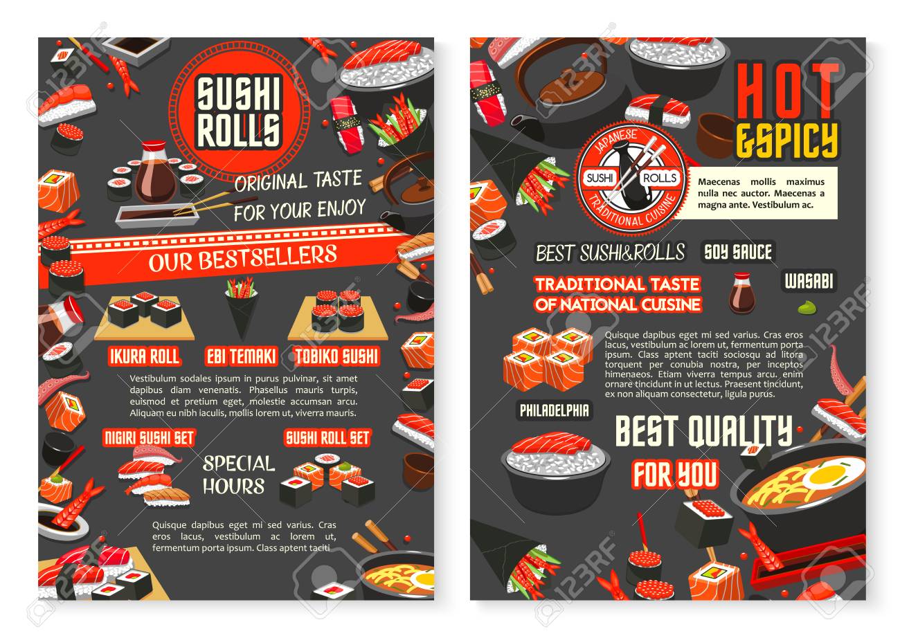 japanese restaurant and sushi bar menu poster template vector menu poster template