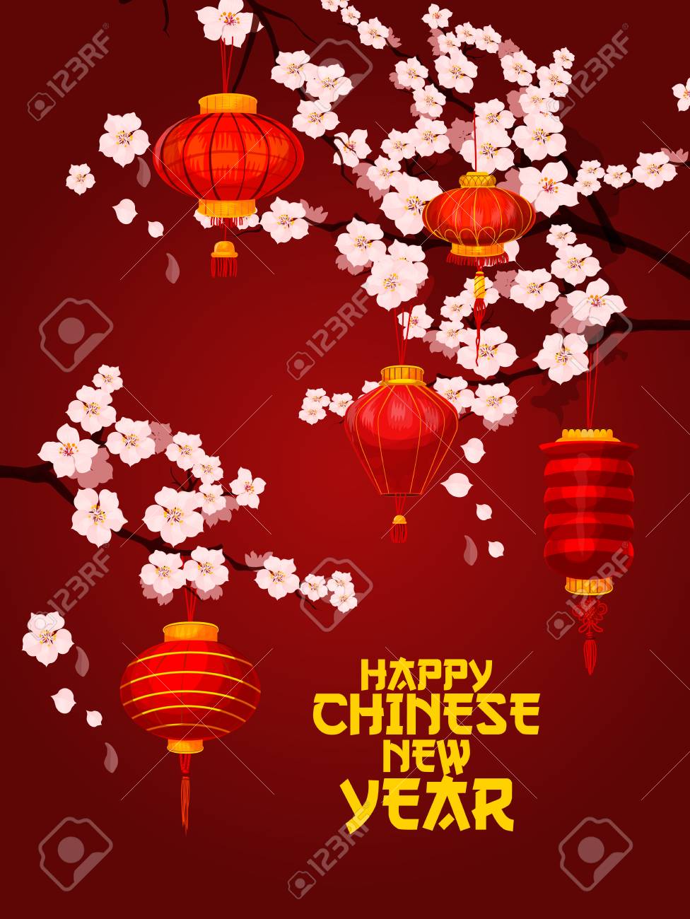 梅の花と赤い提灯の中国の新年の挨拶カード 旧正月 のお祝いのデザインのための幸運なコインの装飾 咲く枝とピンクの花とオリエンタルスプリングフェスティバルランプのイラスト素材 ベクタ Image 梅の花と赤い提灯の中国の新年の挨拶カード 旧正月 のお祝いのデザインのための幸運なコインの装飾 咲く枝とピンクの花とオリエンタルスプリングフェスティバルランプのイラスト素材 ベクタ Image