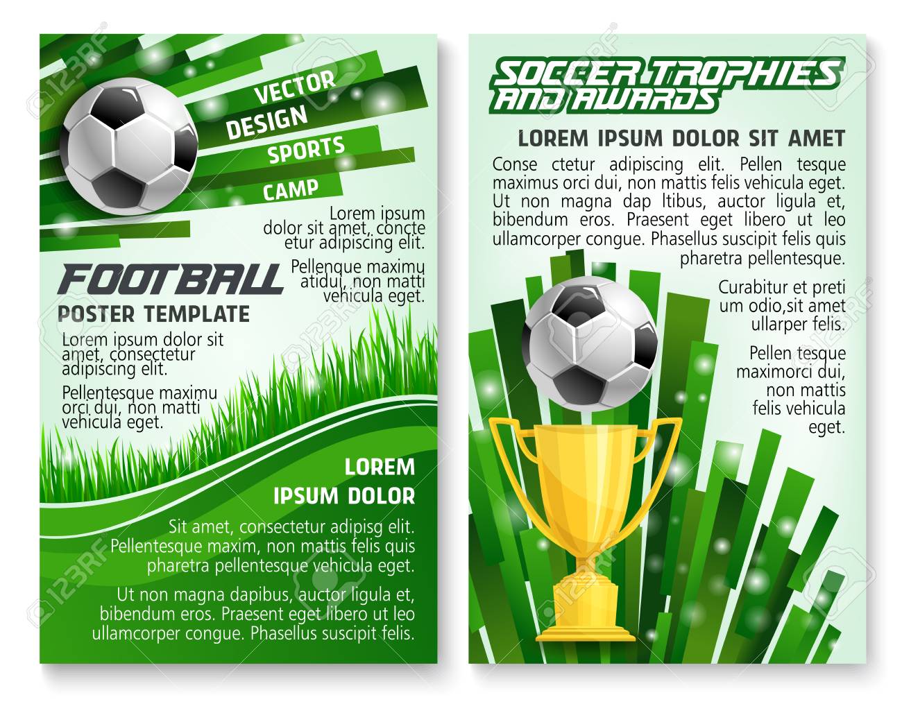 Soccer Ball And Trophy Banner For Football Sport Game Template
