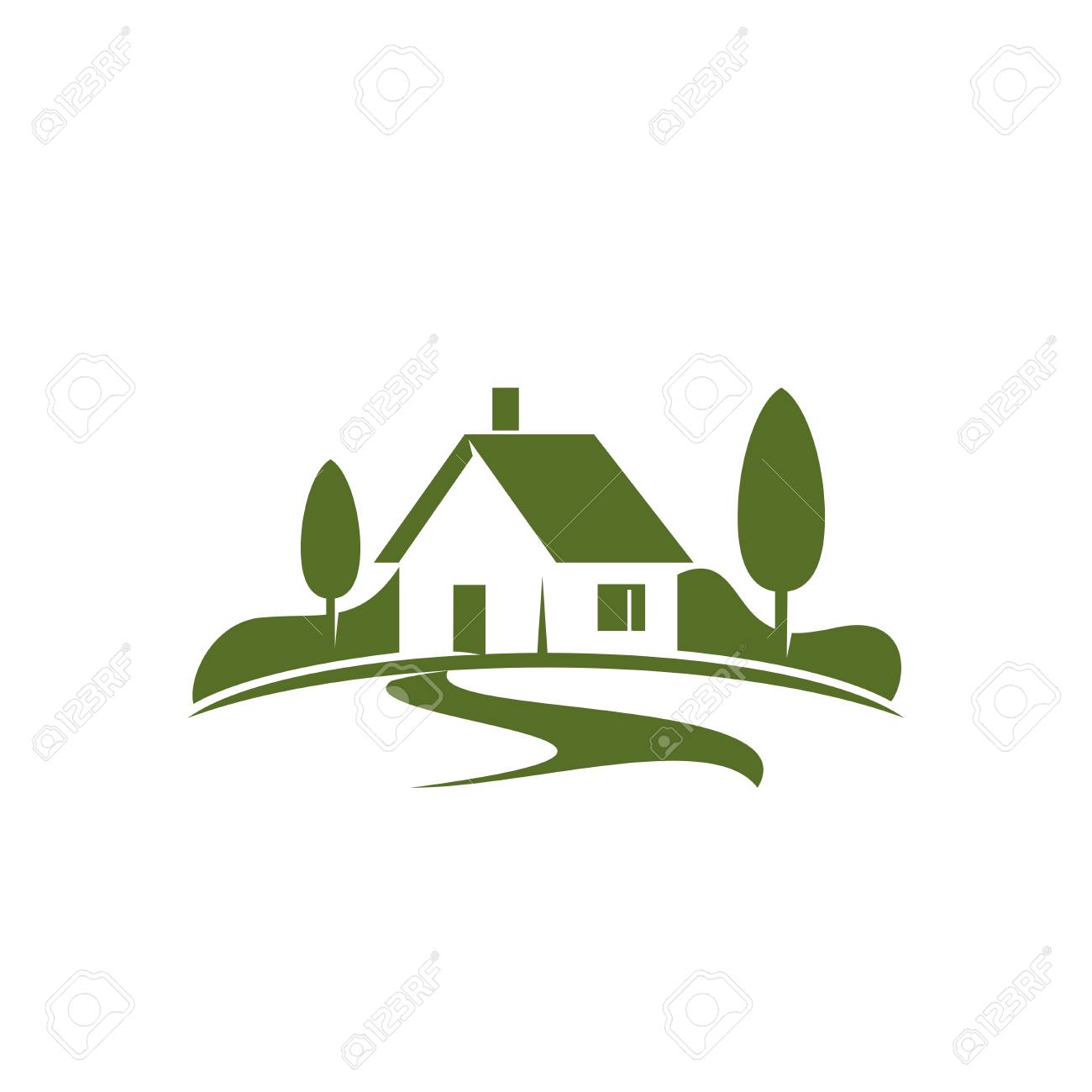 Country house or green home icon for real estate agency or ecology home concept. Vector isolated symbol of farm house in green forest or woodlands park for landscape designing company - 93167345 Country house or green home icon for real estate agency or ecology home concept. Vector isolated symbol of farm house in green forest or woodlands park for landscape designing company - 93167345