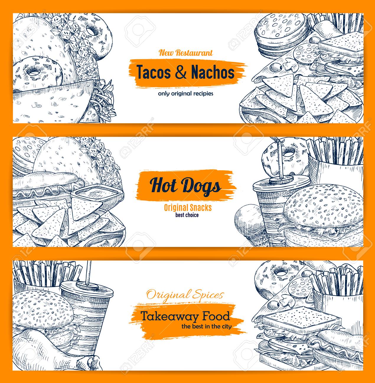 fast food banner of american and mexican restaurant menu template