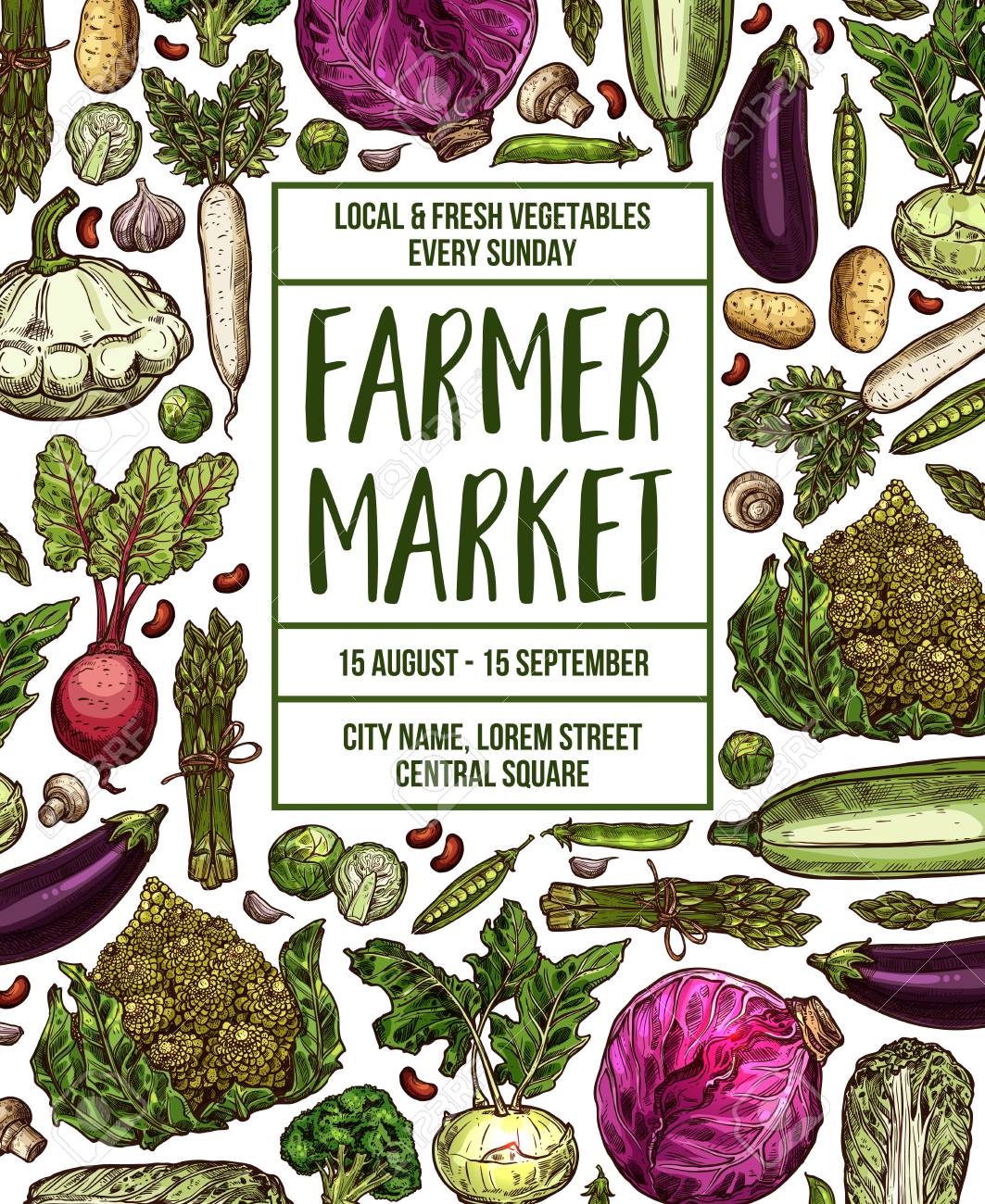 vegetables farmer market sketch poster vector design template