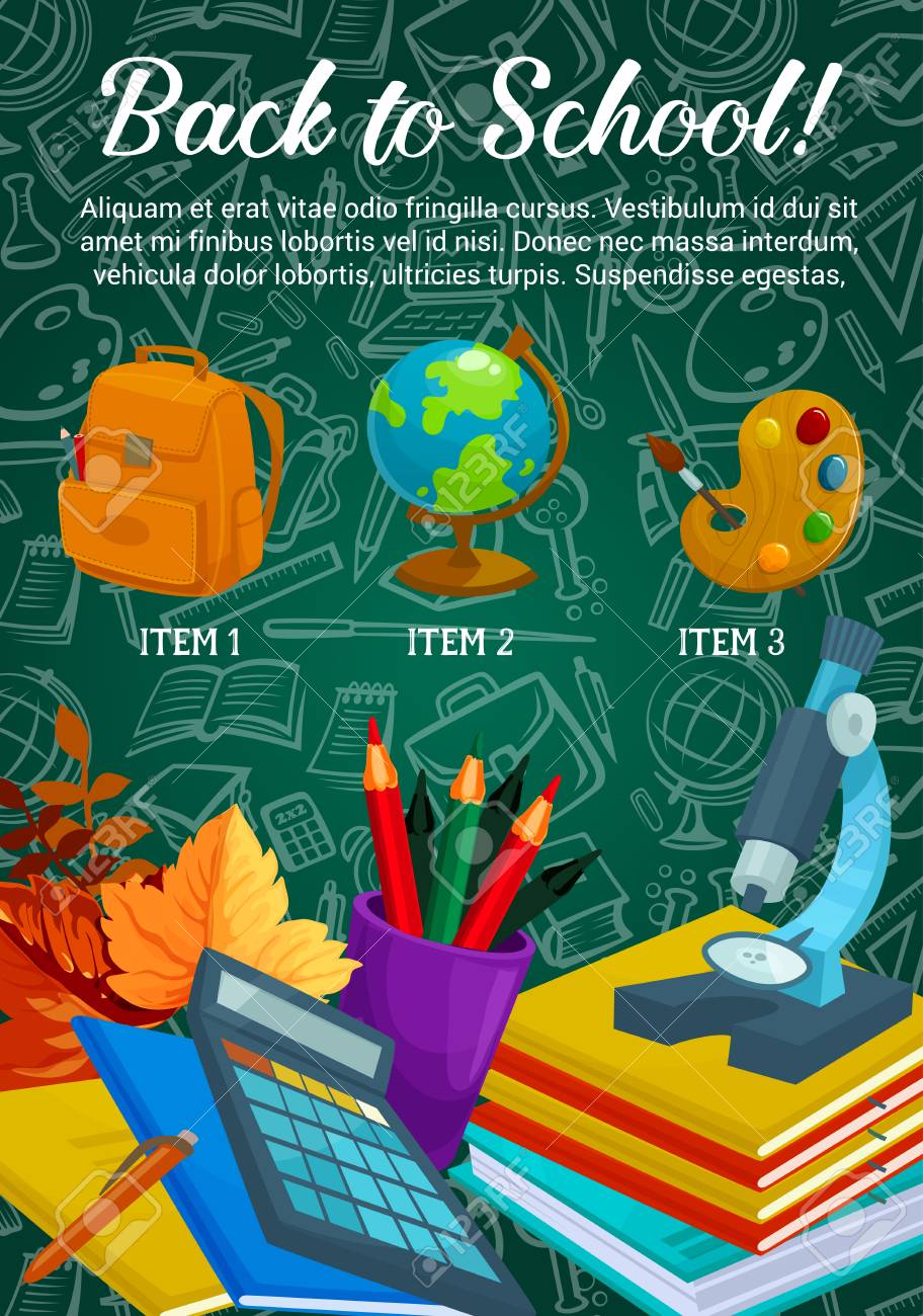 学校ベクター文房具販売ポスターに戻るのイラスト素材 ベクタ Image