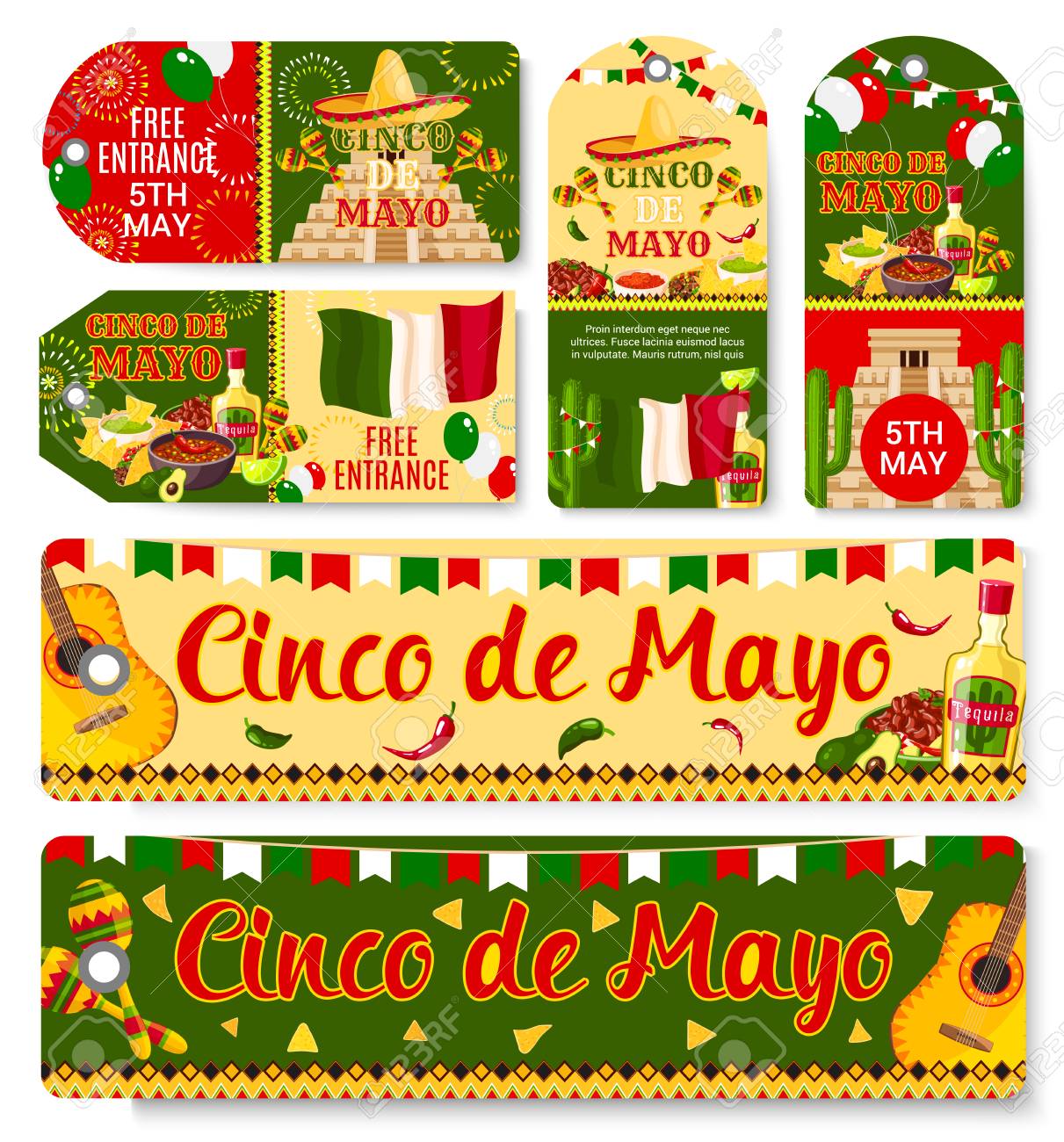 Cinco De Mayo Mexican Holiday Vector Tags Royalty Free Cliparts
