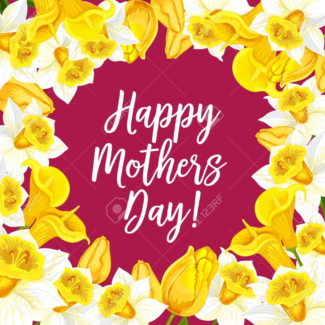 happy mothers day greeting card with flowers bouquets vector mothers greeting card