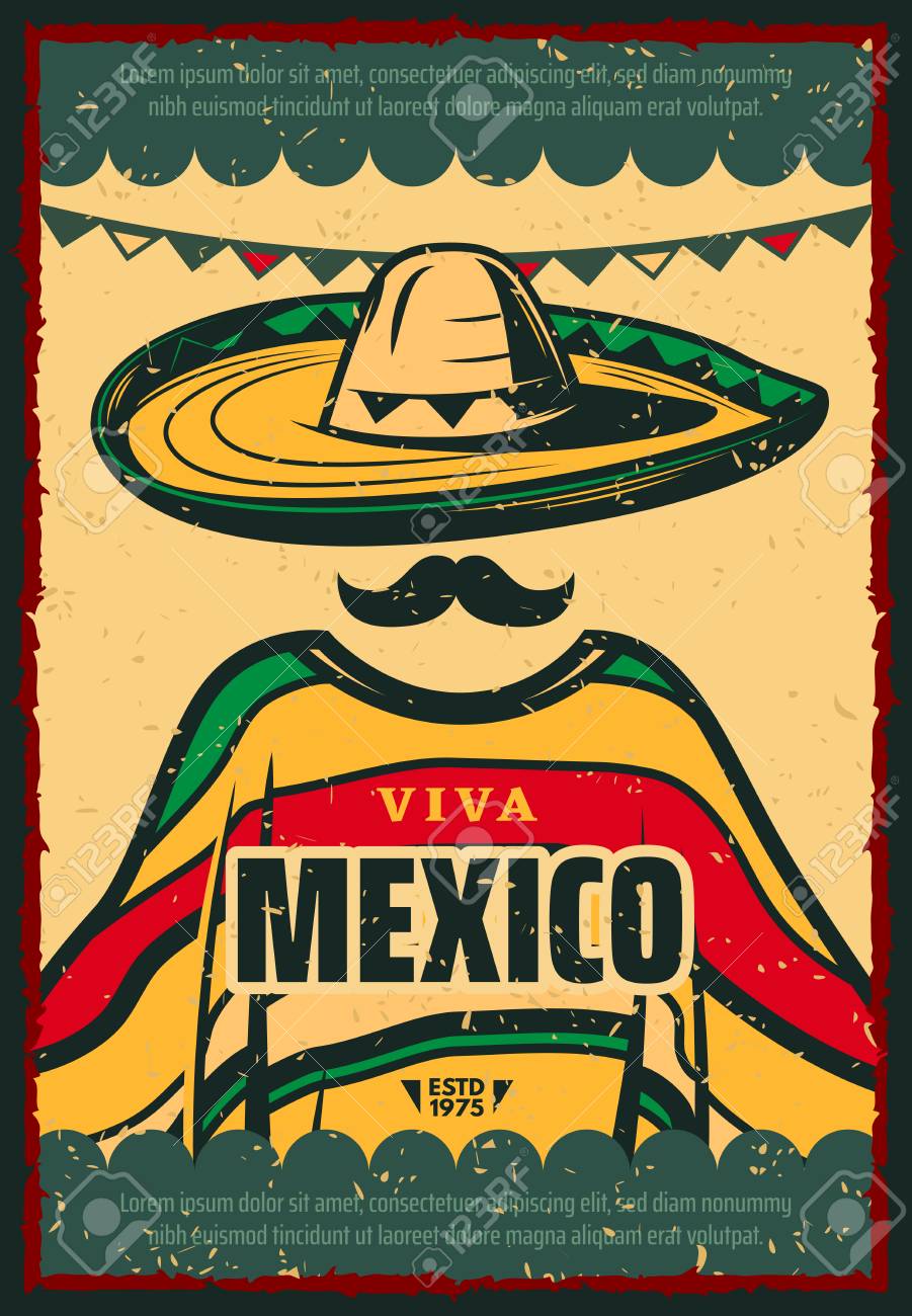 Vector Viva Mexico Retro Poster For Cinco De Mayo Holiday Vector Viva Mexico Retro Poster For Cinco De Mayo Holiday