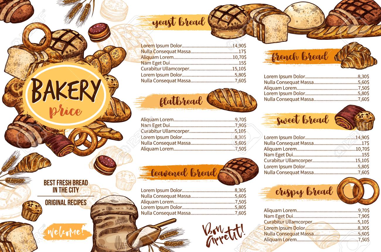 bakery menu template of bread for cafe and pastry vector illustration free bakery menu template