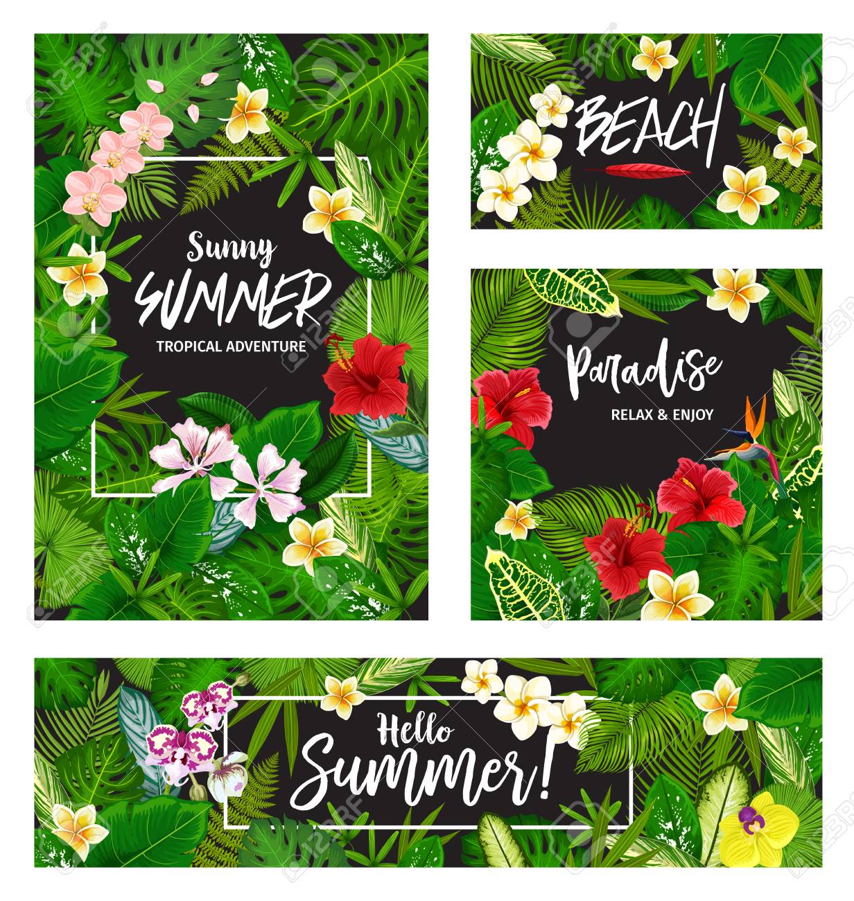 hello summer banner of tropical vacation and beach party invitation hawaiian theme invitation