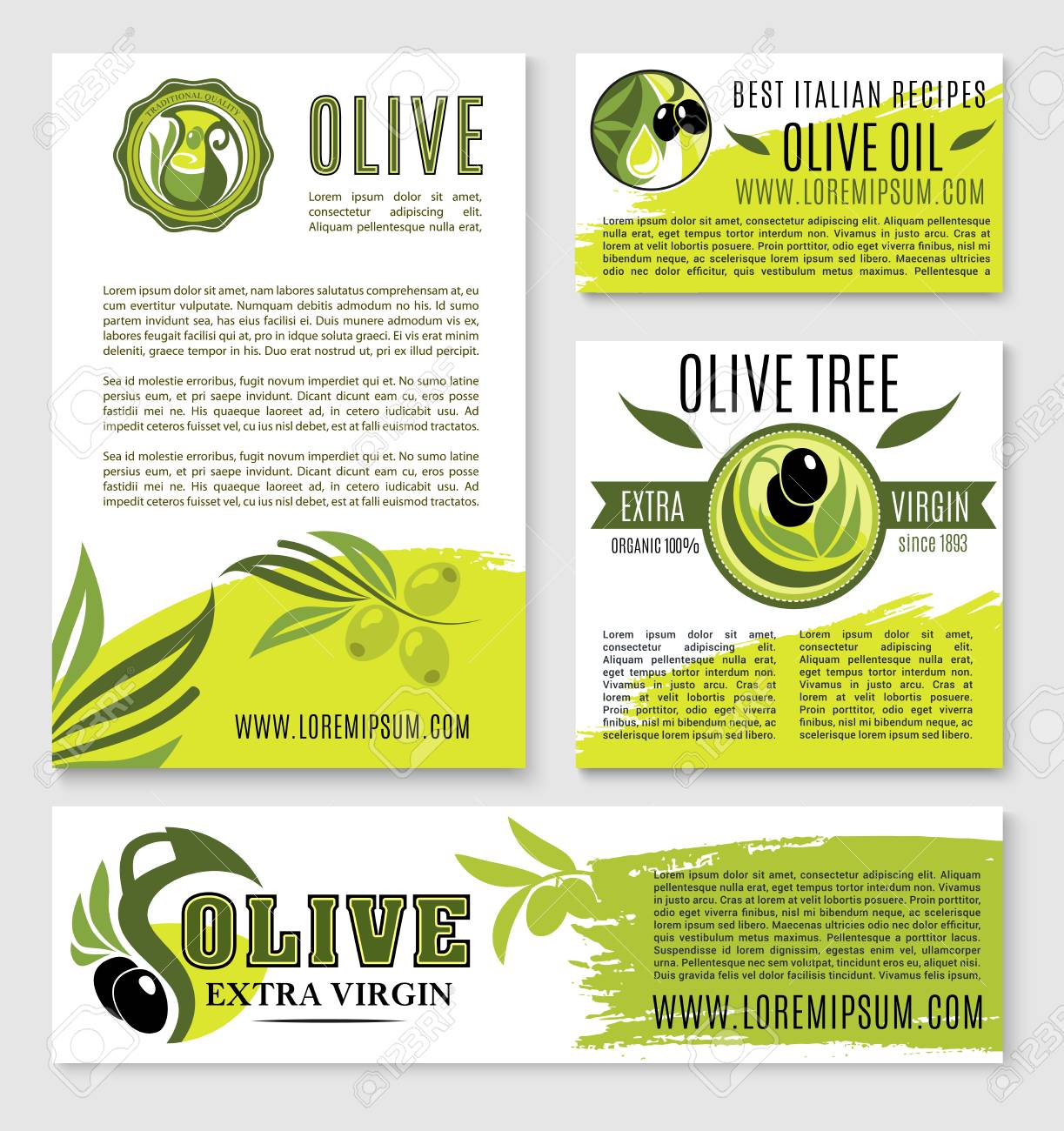 Olive oil nutrition and cooking recipes vector templates or posters..