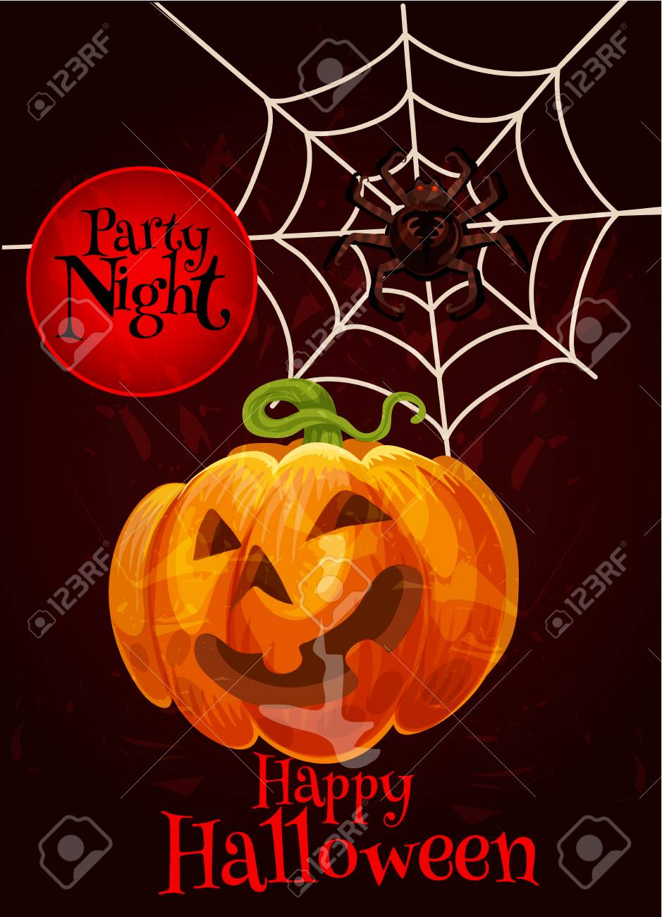 happy halloween greeting card of scary pumpkin lantern and trick halloween greetings card