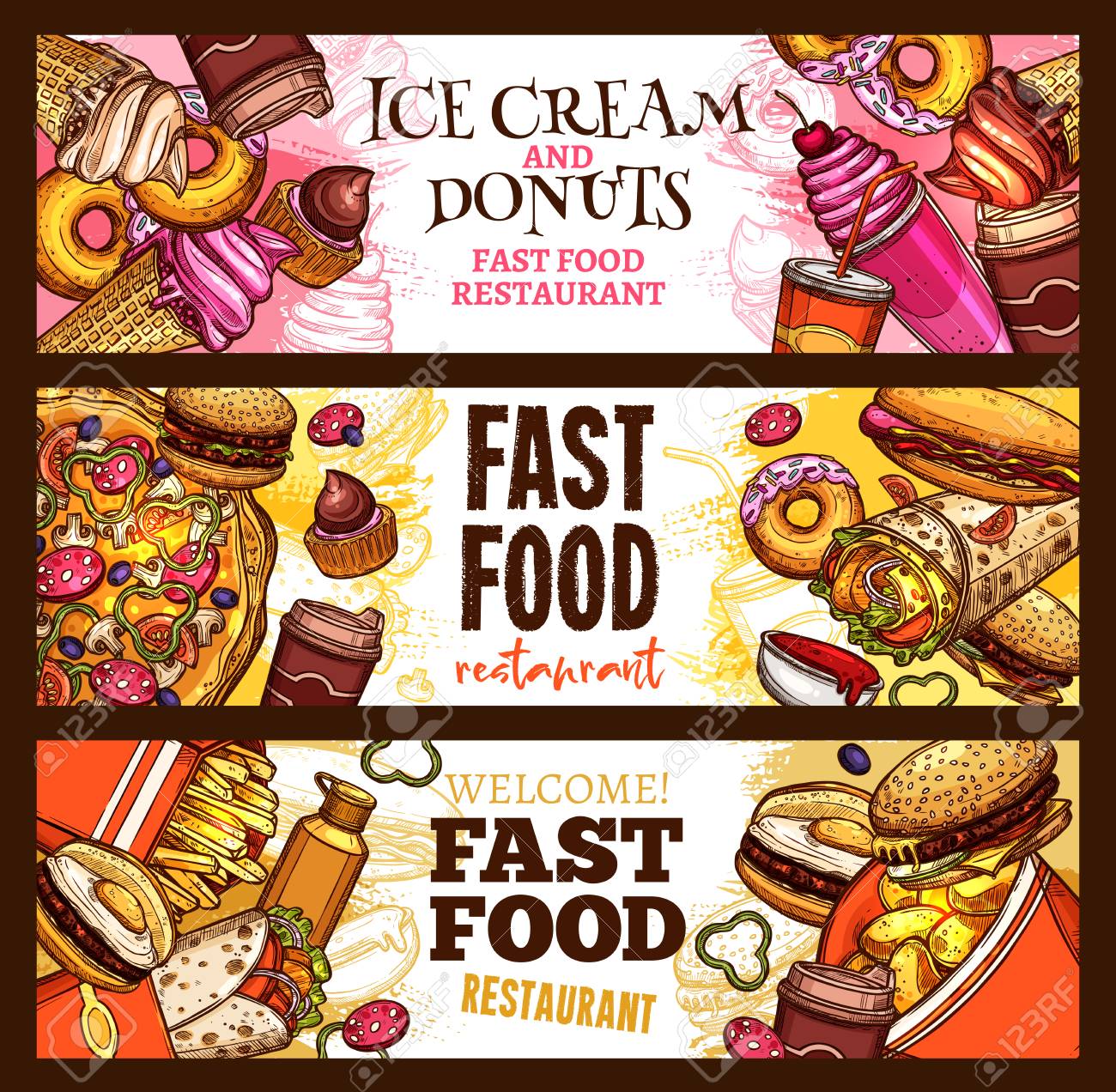 fast food restaurant banner set for burger and dessert menu template