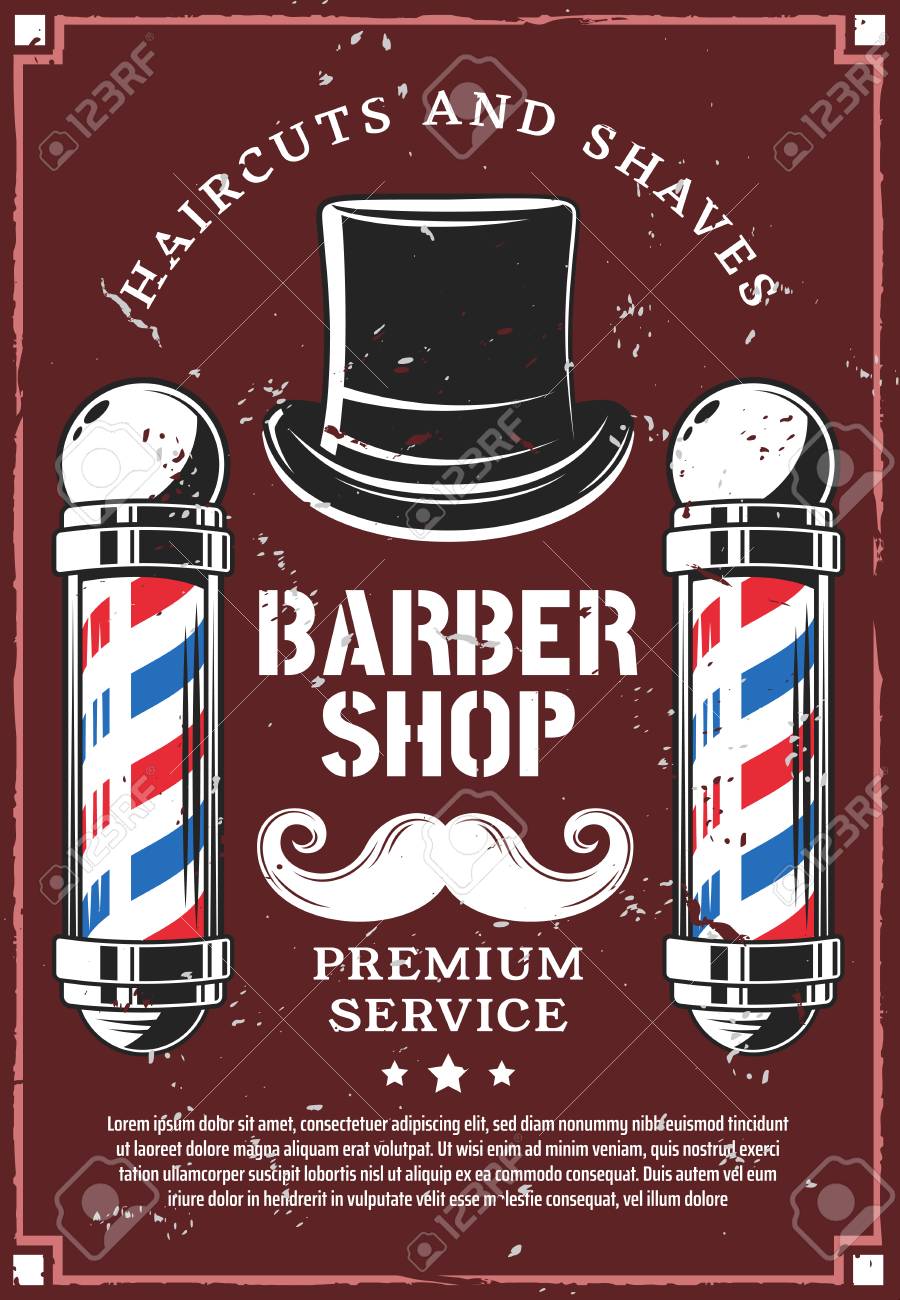 barbershop retro advertisement poster for haircut and beard shave advertisement poster