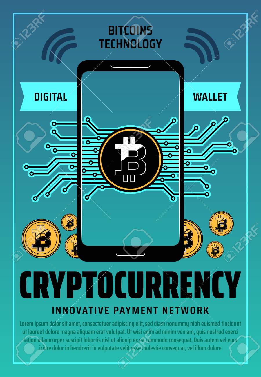 암호화폐 및 비트코인 채굴 기술. 벡터 디지털 지갑 및 스마트폰, 혁신적인 결제 및 비트코인 적립, 블록체인 또는 암호화 통화 모바일  트랜잭션 로열티 무료 사진, 그림, 이미지 그리고 스톡포토그래피. Image 128161551