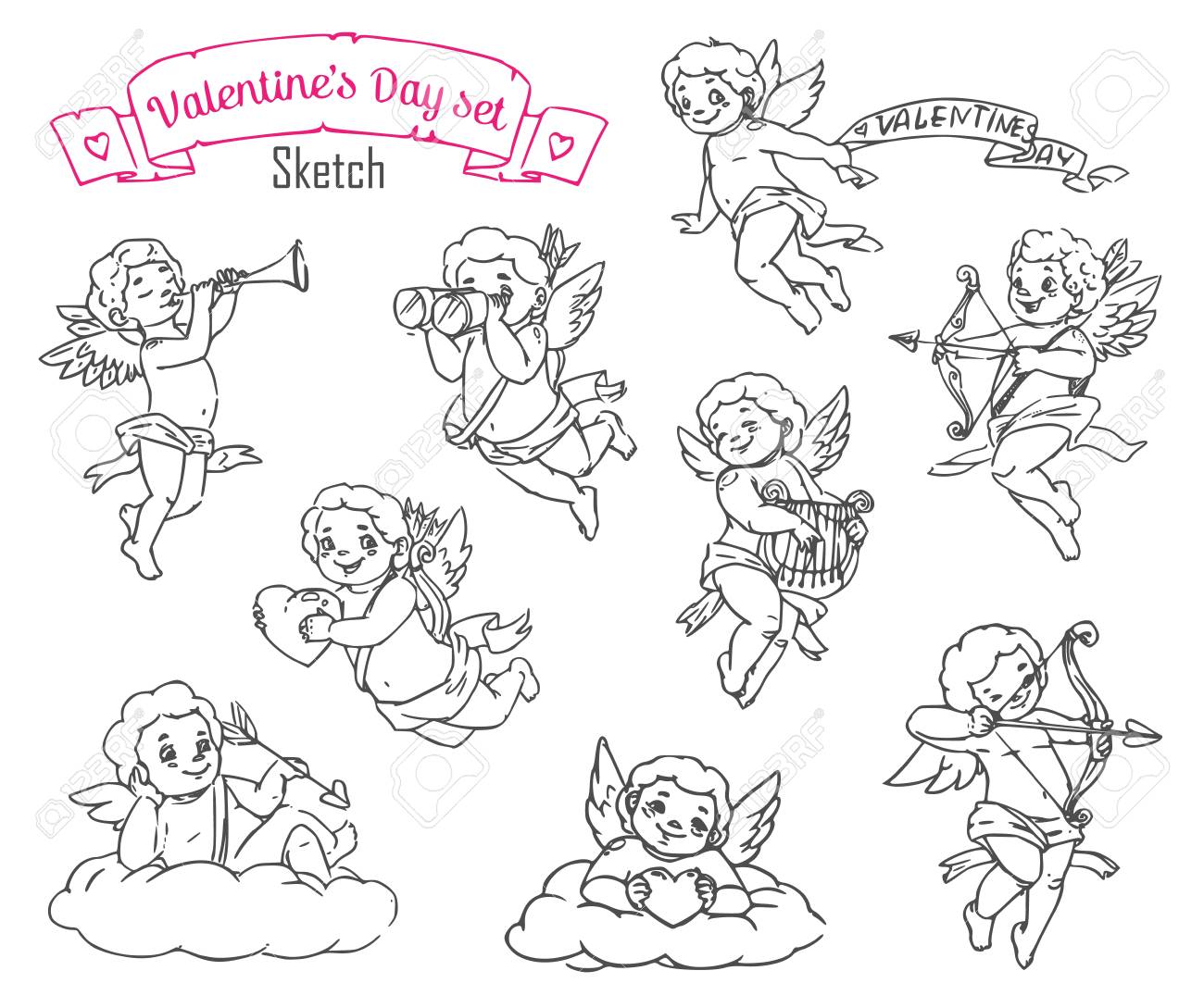 Valentine/'s Day bundle of illustrations Pets Holidays Romantic collection Angels Hearts Cupid Love clipart Wings