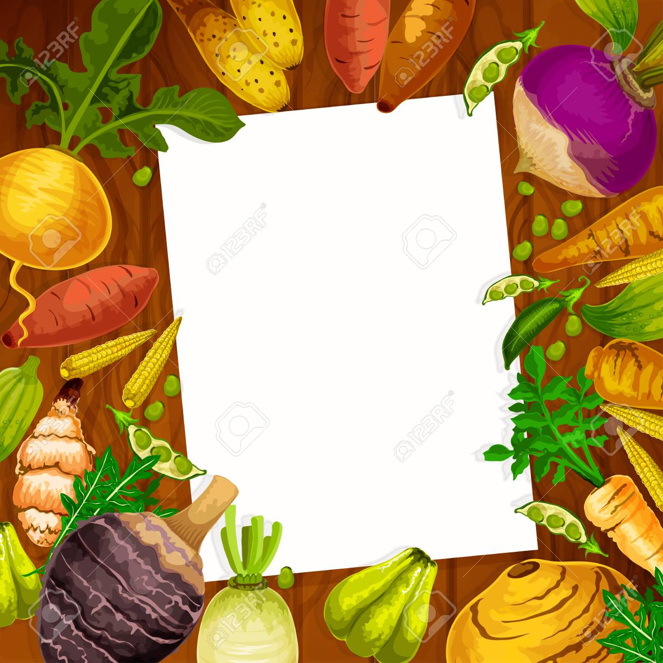 Cooking Recipe Blank Page In Root Vegetables Or Veggies Frame. Vector White  Note In Kaywa, Rutabanga Or Apium And Parsnip Tuber With Arracacia And  Cassava Or Sweet Potato And Artichoke Royalty Free, image size:1300x1300