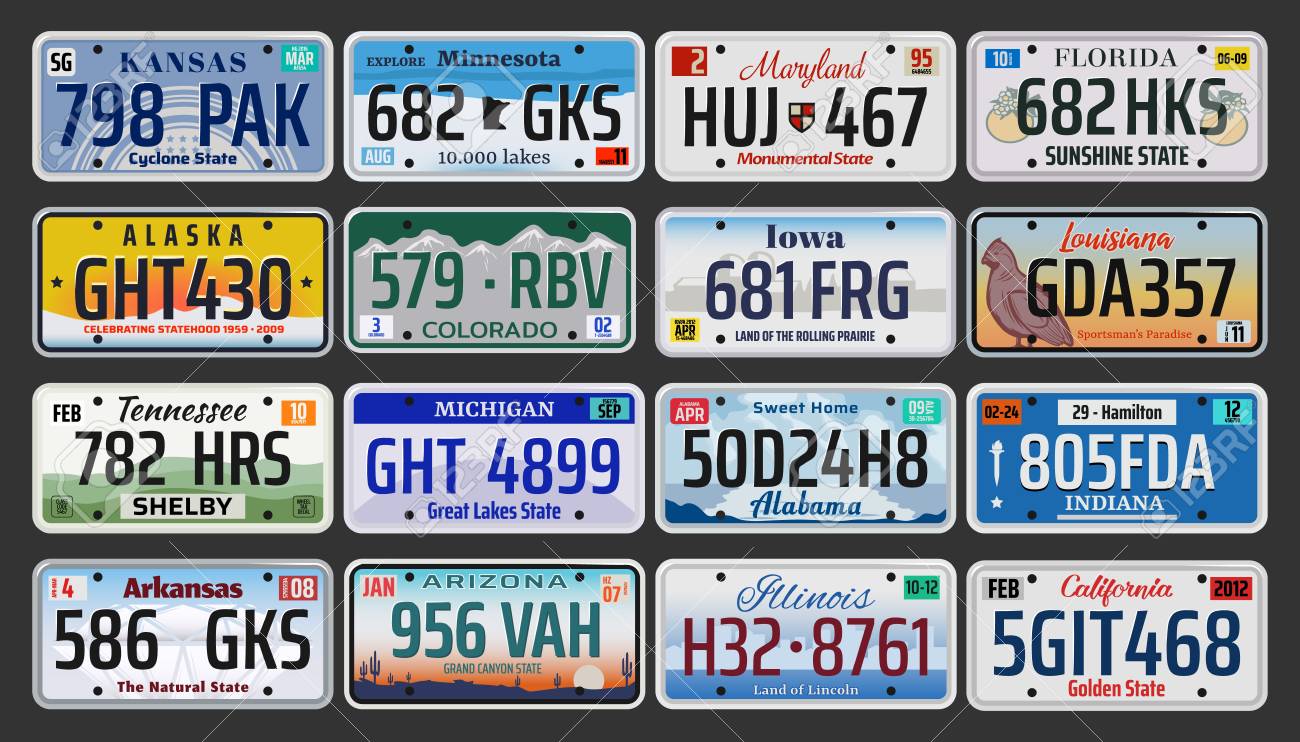 USA vehicle registration plates with state symbols. - 121246081 USA vehicle registration plates with state symbols. - 121246081