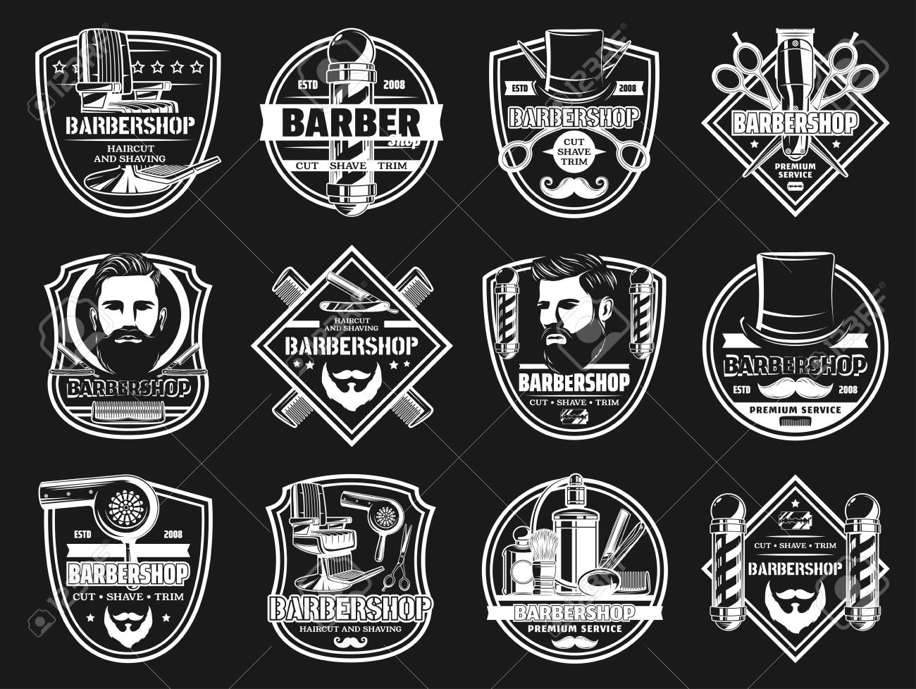 Barbershop Haircut Salon Signs And Man Mustache And Shaving Barber