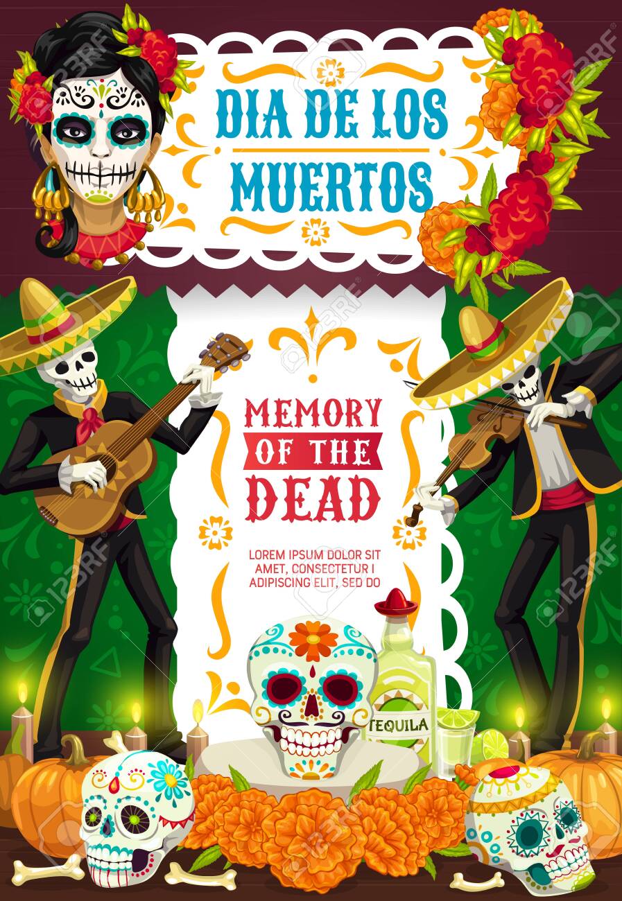 Day Of Dead Mexican Dia De Los Muertos Party Fiesta Poster Of Royalty Free Cliparts Vectors And Stock Illustration Image 124634582