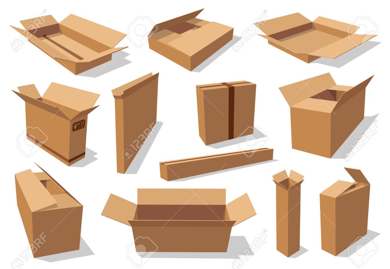 Download Carton Boxes Delivery And Transportation Packages Isolated Mockups Royalty Free Cliparts Vectors And Stock Illustration Image 128162203 PSD Mockup Templates
