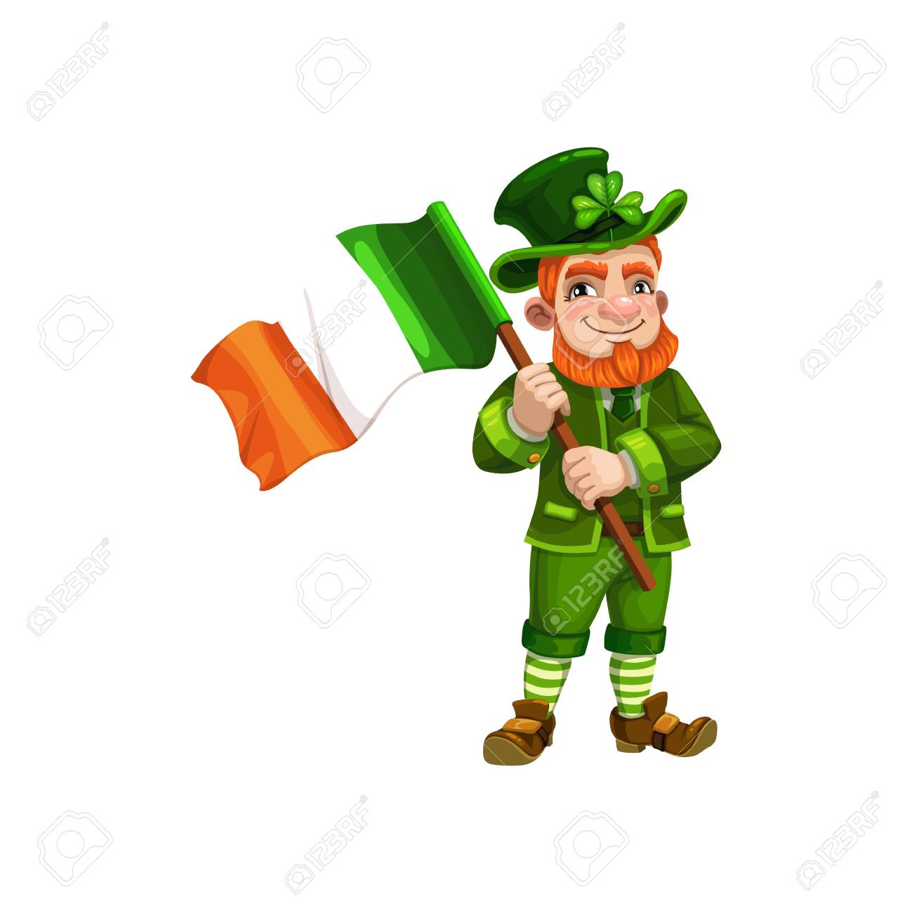 Irish Leprechaun With Flag Of Ireland Isolated Gnome In Green. Vector Man  With Lucky Clover In Hat Royalty Free SVG, Cliparts, Vectors, and Stock  Illustration. Image 136707898., image size:1299x1300