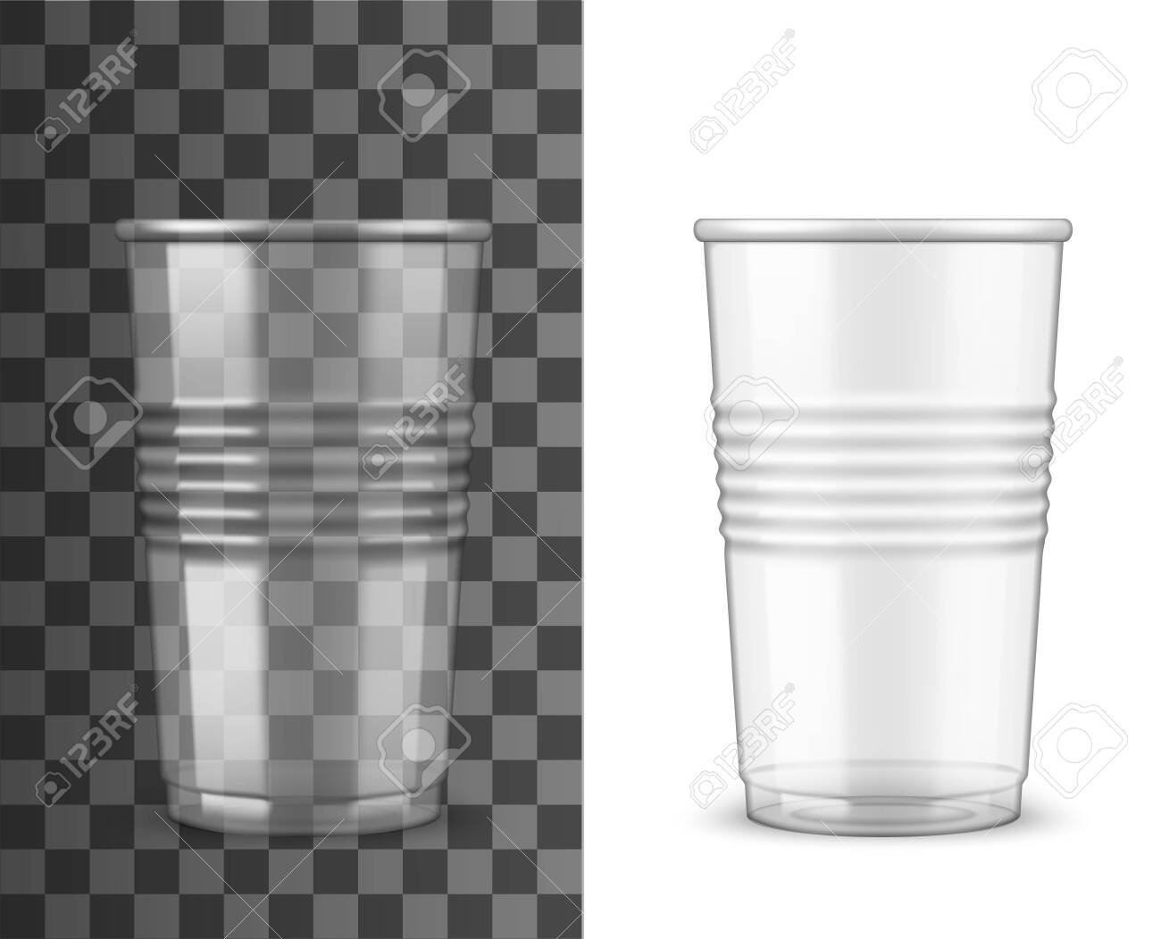 Download Clear Plastic Cup 3d Mockups With Cold Drink Disposable Containers Royalty Free Cliparts Vectors And Stock Illustration Image 140643718