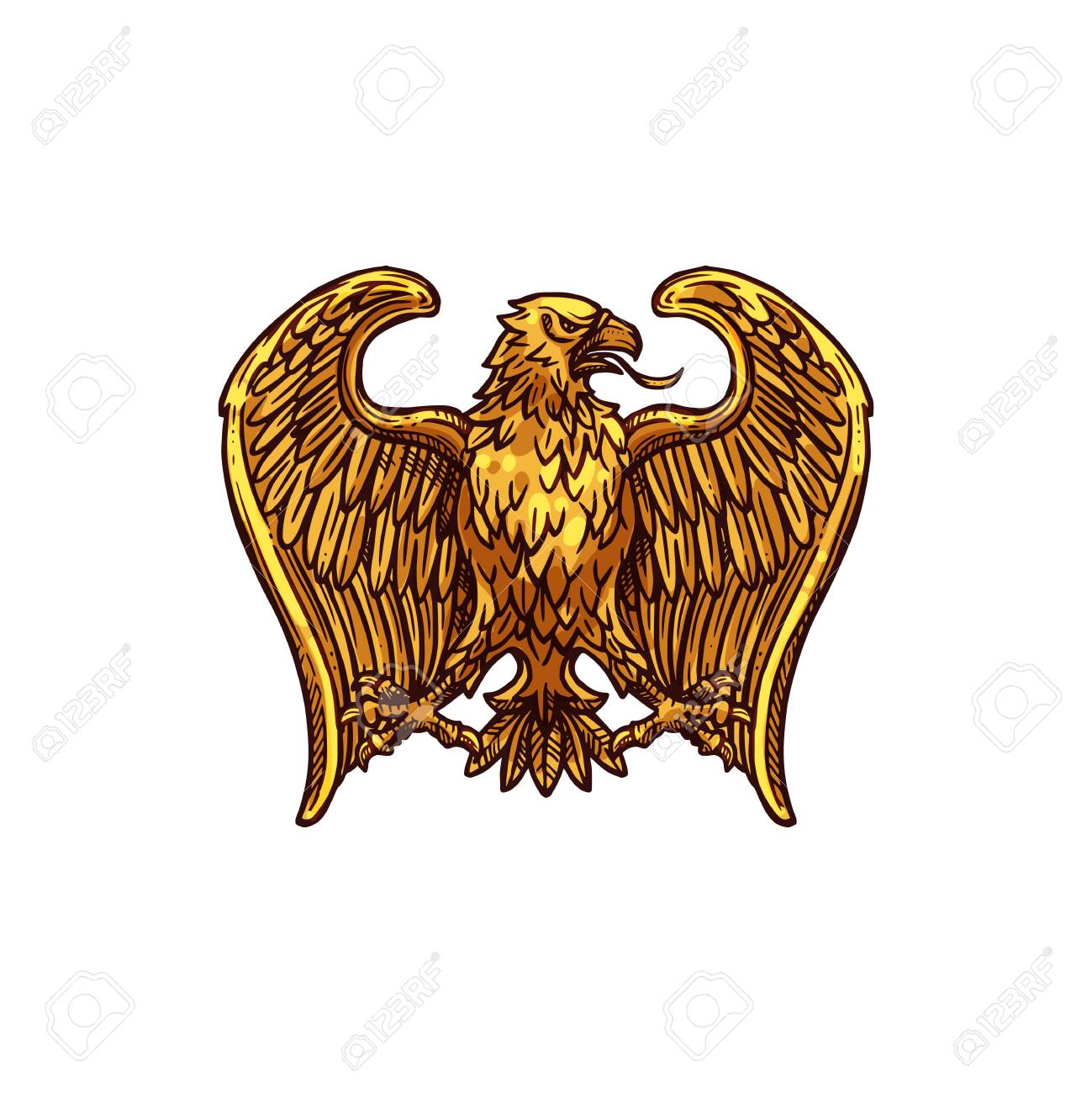 Golden Eagle On Branch Isolated Falcon Bird Award Vector Prize With Gold Royal Hawk Royalty Free Cliparts Vectors And Stock Illustration Image