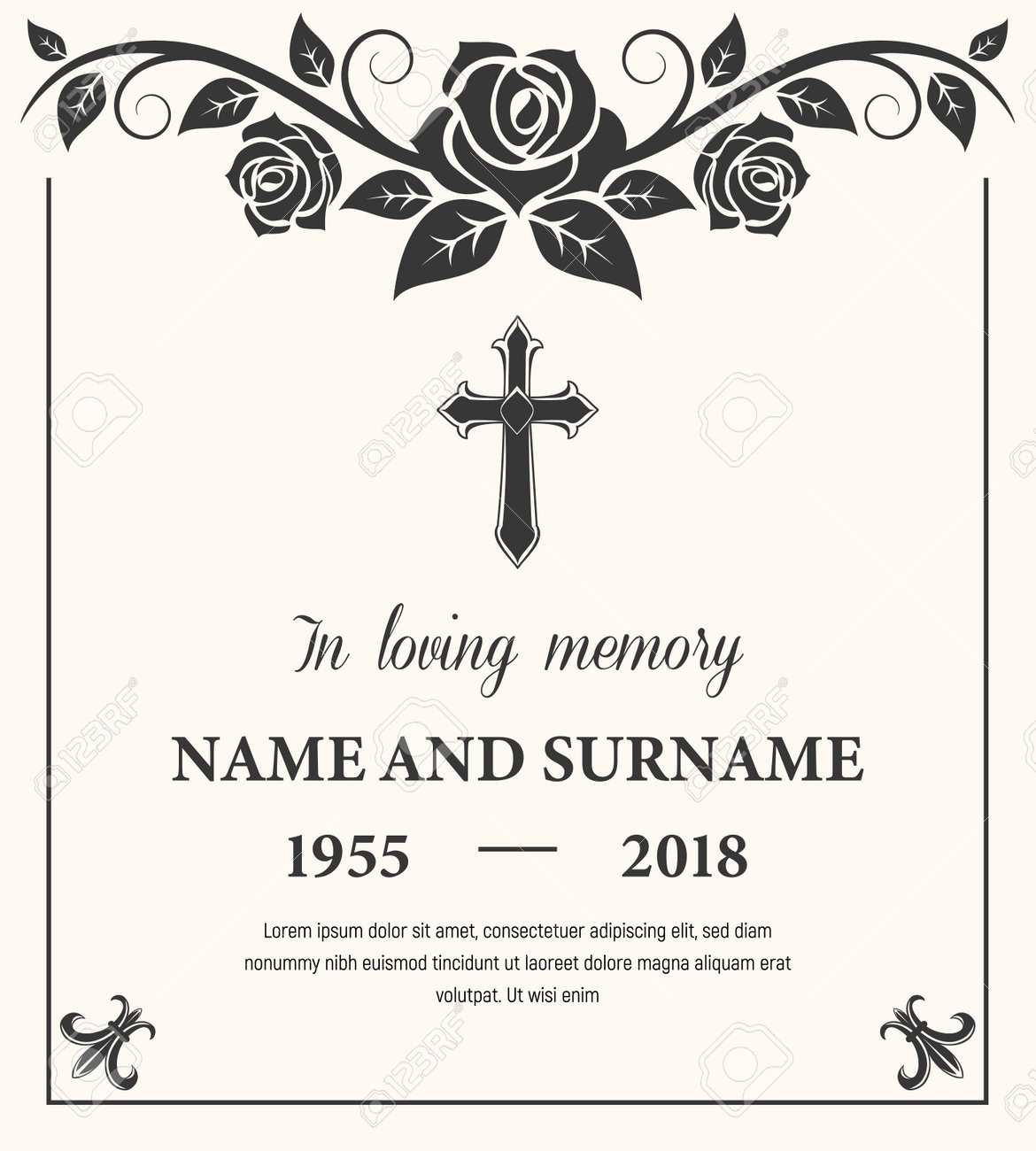Funeral Card Vector Template Royalty Free Cliparts, Vectors, And With Memorial Cards For Funeral Template Free