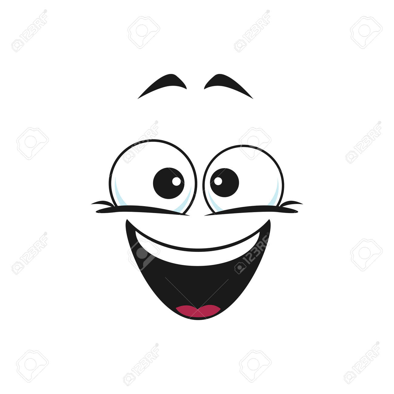 Happy Cartoon Face Isolated Vector Icon, Wide Smile Facial Emoji. Funny  Emotion, Comic Face With Toothy Smiling Mouth And Round Eyes Isolated On  White Background Royalty Free SVG, Cliparts, Vectors, and Stock, image size:1300x1300