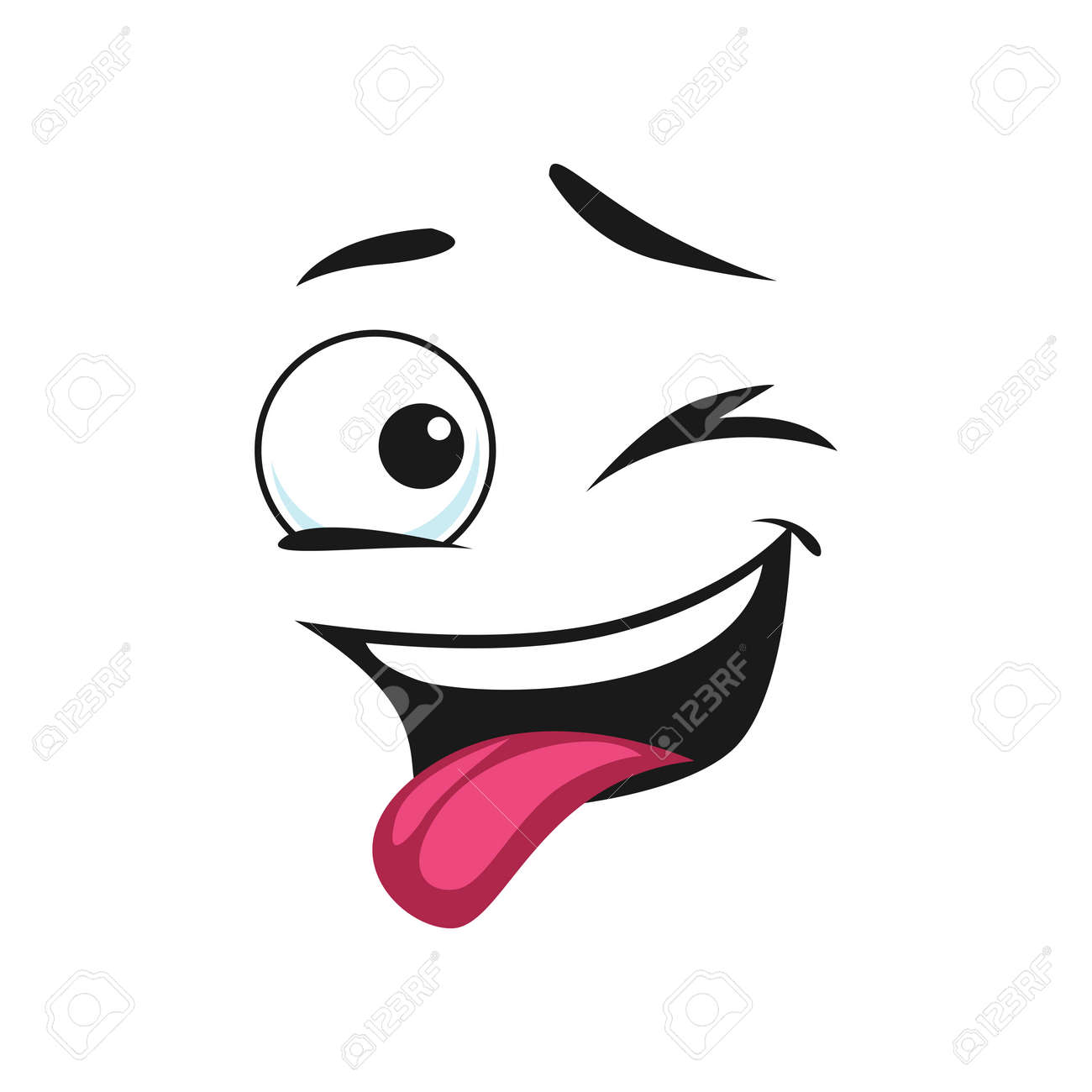 Cartoon Smiling Face, Funny Vector Emoji With Happy Smile, Sticking Tongue  And Wink Eye. Playful Facial Expression, Positive Frisky Feelings Isolated  On White Background Royalty Free SVG, Cliparts, Vectors, and Stock  Illustration., image size:1300x1300