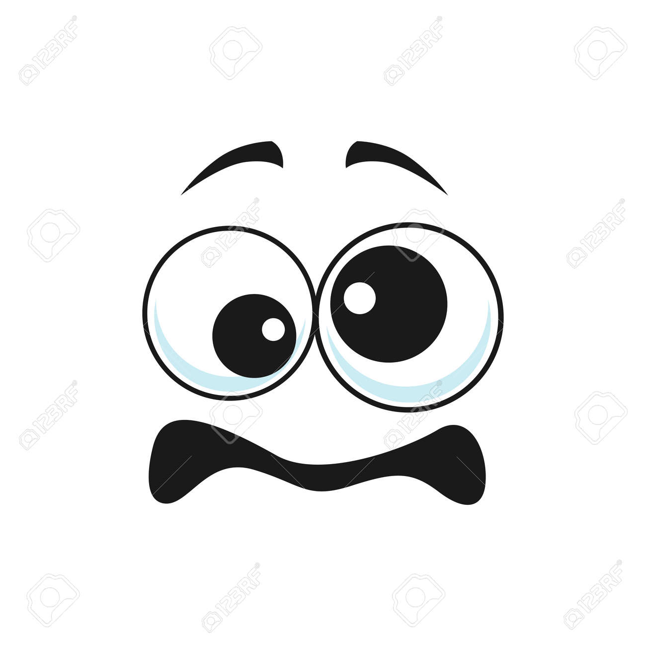 Stupid Emoji With Big Staring Eyes And Curved Smile Isolated. Vector  Strange Emoji With Head In Spinning, Crazy Idiot. Strange Cheerful Social  Net Emoji. Emoticon With Silly Confused Face Expression Royalty Free, image size:1300x1300