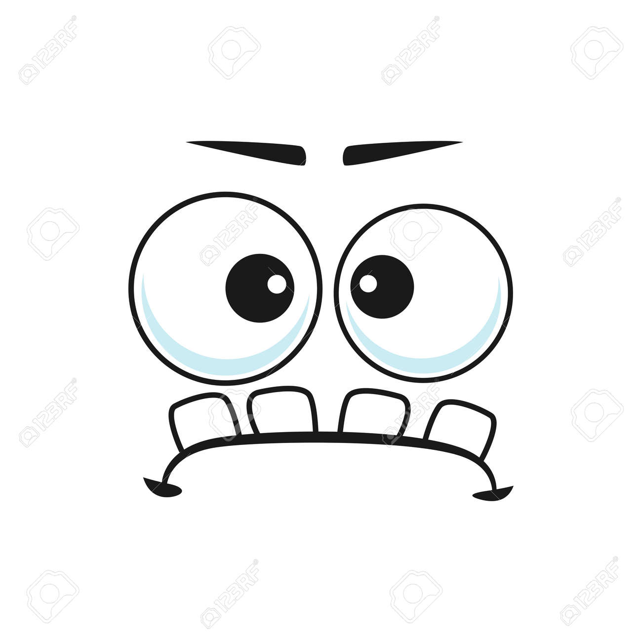 Strange Stupid Emoticon With Broad Tooth In Mouth Isolated Icon. Vector  Strange Indifferent Person With Popped Eyes, Emoticon With Silly Eyes,  Confused Face Expression. Crazy Idiot, Stupid Smiley Sign Royalty Free SVG,, image size:1300x1300