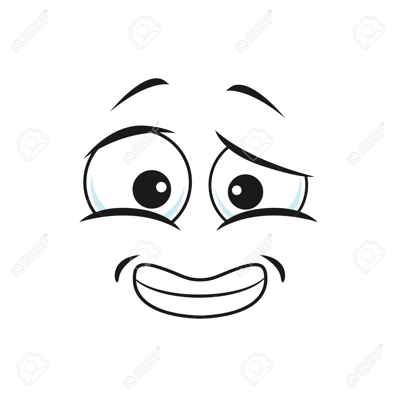 Puzzled Or Confused Emoticon With Big Eyes And Oops Face Expression  Isolated Linear Emoji. Vector Uncertain Face With Broad Smile. Uncertain  Smiley Gesture, Oops Facial Gesture, Social Network Emoji Клипарты, SVG,  векторы,