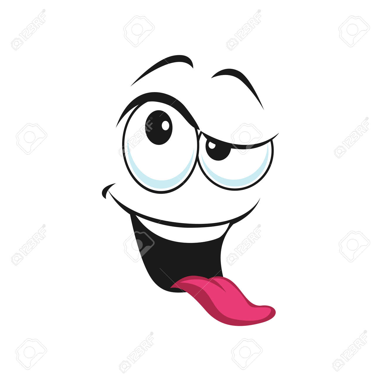 Strange Emoji, Crazy Idiot Showing Long Tongue Isolated Teasing Face  Expression. Vector Cheerful Person Social Network Emoji. Emoticon With  Awkward Face Expression, Stupid Emoji With Confused Eyes Royalty Free SVG,  Cliparts, Vectors,, image size:1300x1300
