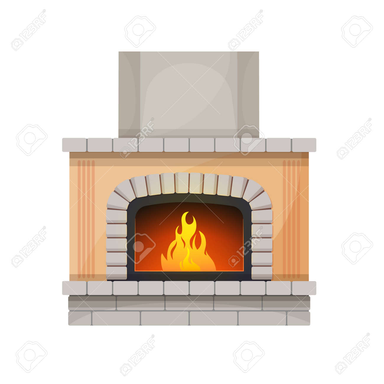 Fireplace Or Hearth, Fire Place With Chimney And Burning Flames Of Wood,  Vector. Modern Or Classic Old Fireplace Of Brick, Firewood Stove Or House  Oven For Home Fireside Interior Royalty Free SVG,, image size:1300x1300