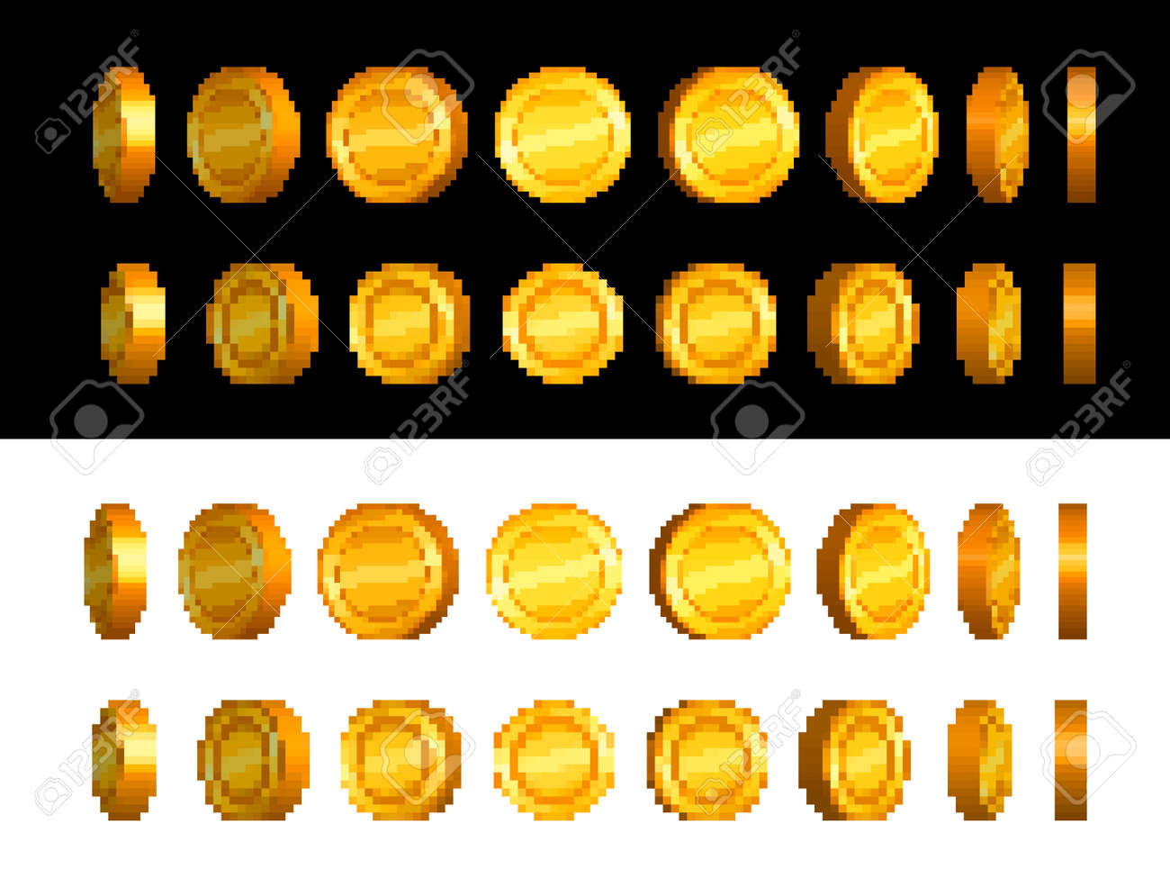 Quadros De Sprite De Animação De Moeda De Ouro. Pixel Art Jogo De