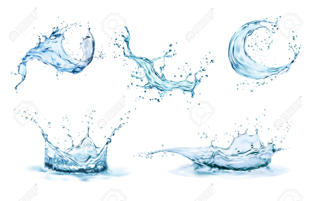 La corona d'acqua spruzza e il vortice dell'onda con le gocce. liquidi di schizzi liquidi blu trasparenti vettoriali con goccioline, elementi 3d realistici isolati, bevanda fresca, acqua limpida che cade o versare con bolle d'aria - 183337109 La corona d'acqua spruzza e il vortice dell'onda con le gocce. liquidi di schizzi liquidi blu trasparenti vettoriali con goccioline, elementi 3d realistici isolati, bevanda fresca, acqua limpida che cade o versare con bolle d'aria - 183337109