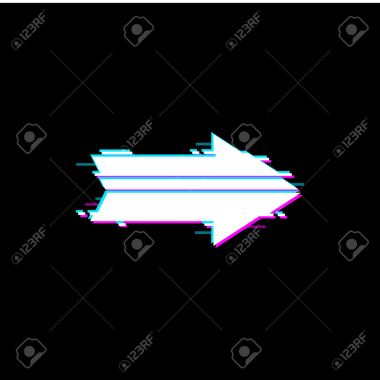 グリッチノイズ効果のある右矢印ポインターは、UIゲームインターフェイスパネルのデザイン要素を分離しました。ベクトルウェブナビゲーション再生ボタン、カーソル表示の 誤動作、信号損失グリッチ画面デジタル欠陥のイラスト素材・ベクター Image 185453289