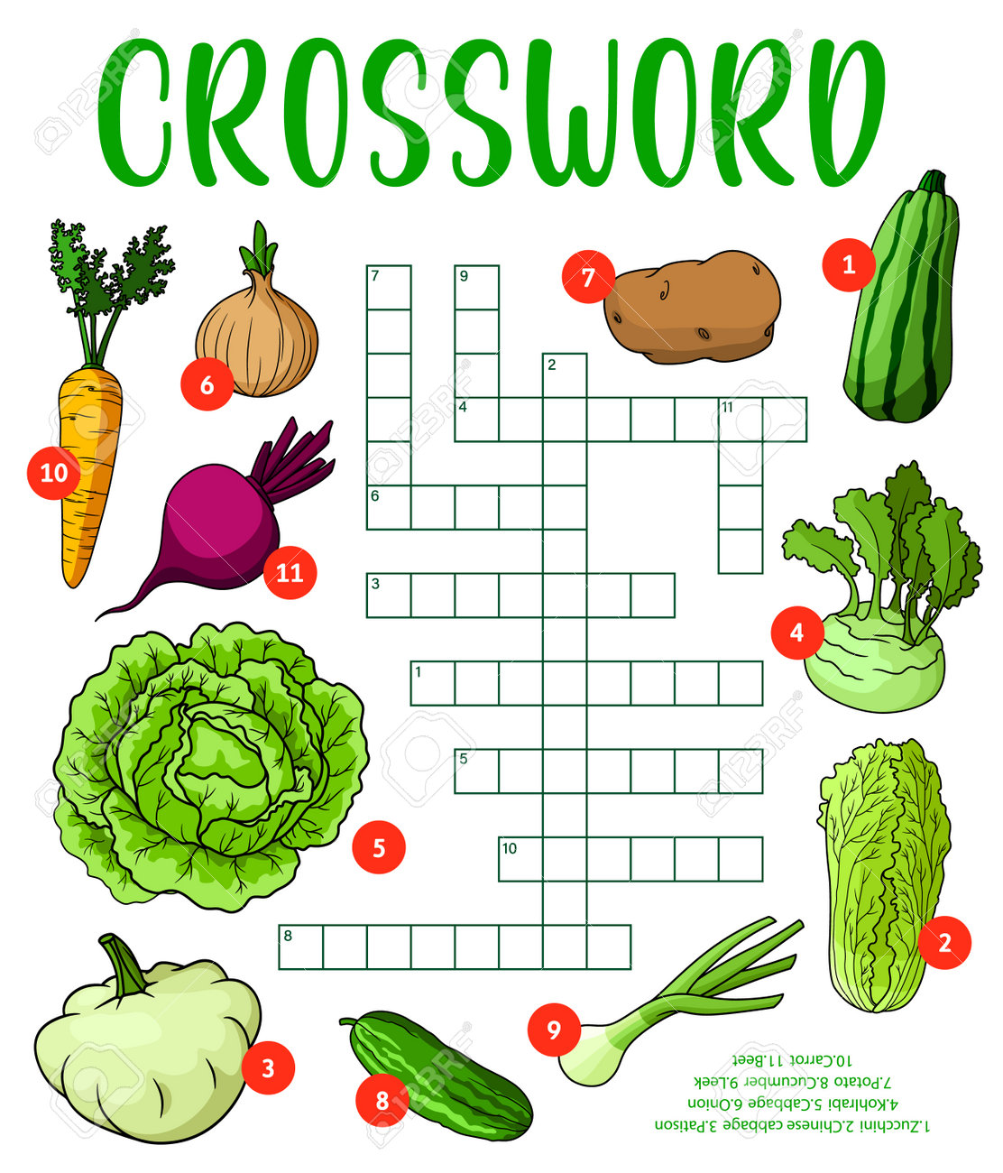 Cartoon Raw Farm Isolated Vegetables On Crossword Puzzle ...