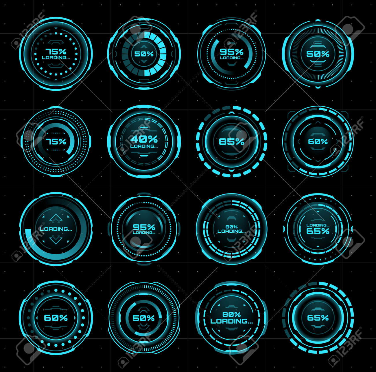 HUD Futuristic Circle Loading Bars. Sci Fi User Interface.