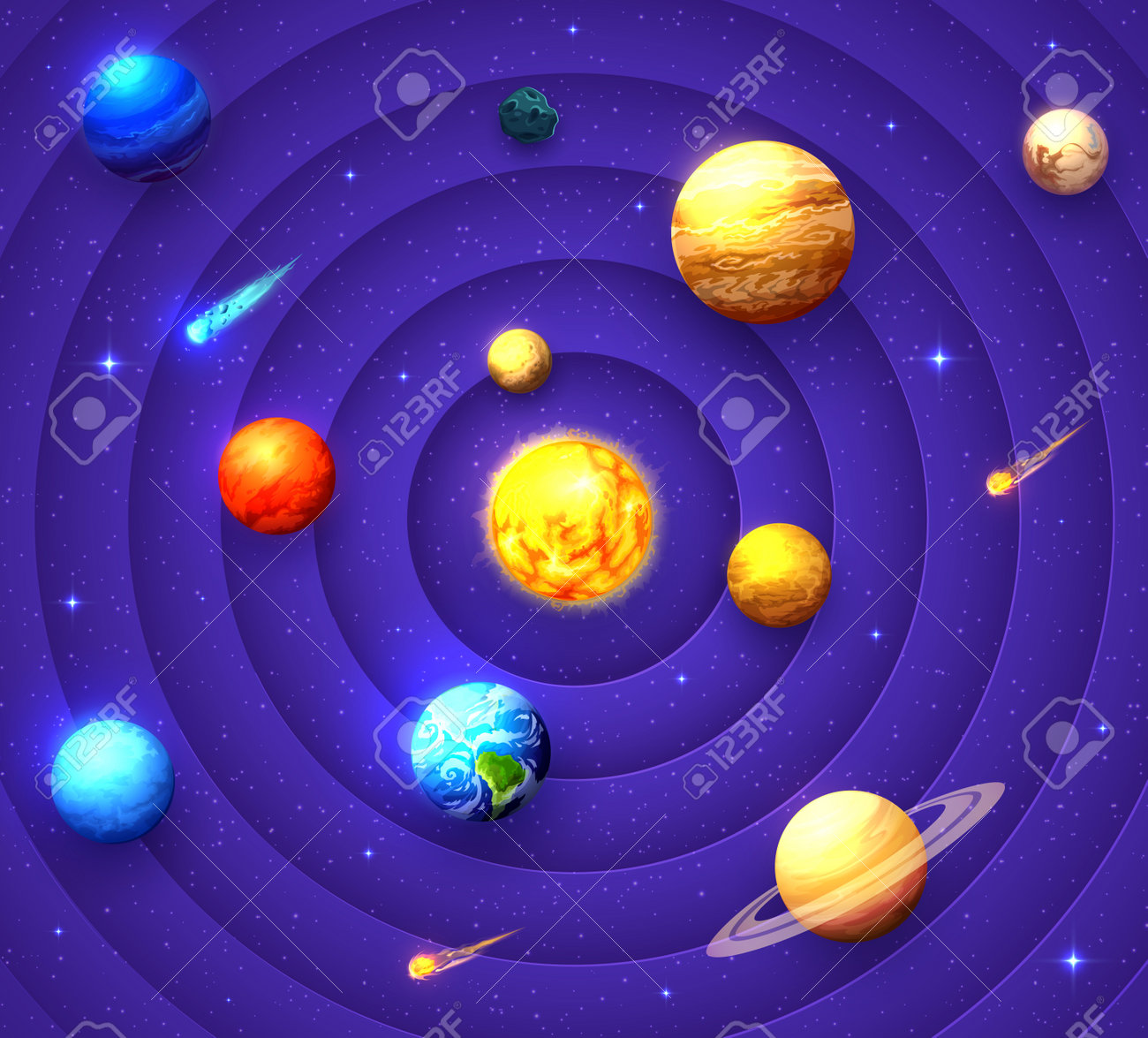Space Solar System Paper Cut. Vector Planets Mercury, Venus And Earth, Mars  Jupiter, Saturn And Uranus, Pluto Or Neptune Spin On Sun Orbit. Galaxy,  Astronomy And Cosmos Learning Sky Map 3d Paper