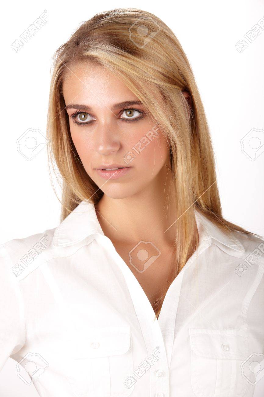 Young Adult Caucasian Woman With Long Blonde Hair And Green Eyes