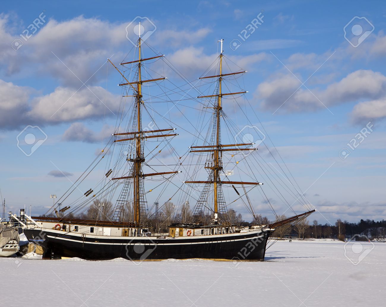 A Two-masted Sailing Ship With Woosen 