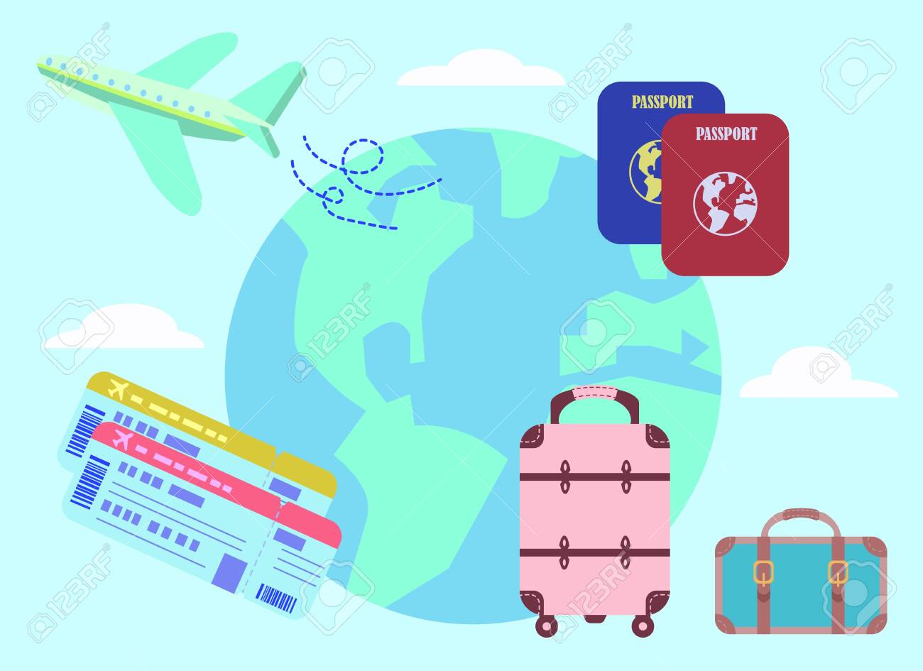 Air Travel Luggage Airplane Passport Vector Set Vintage Style Royalty Free Cliparts Vectors And Stock Illustration Image 143661996 123rf