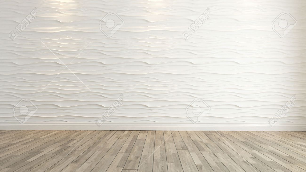 wave wall decoration with wooden floor background and template stock