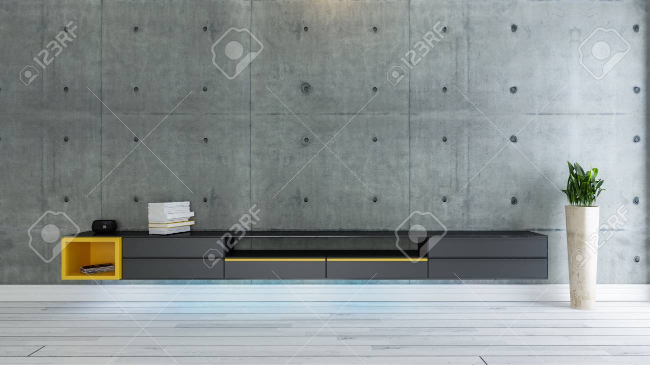 Sala De Tv Salon O Sala De Estar Con Planta De Pared De Hormigon