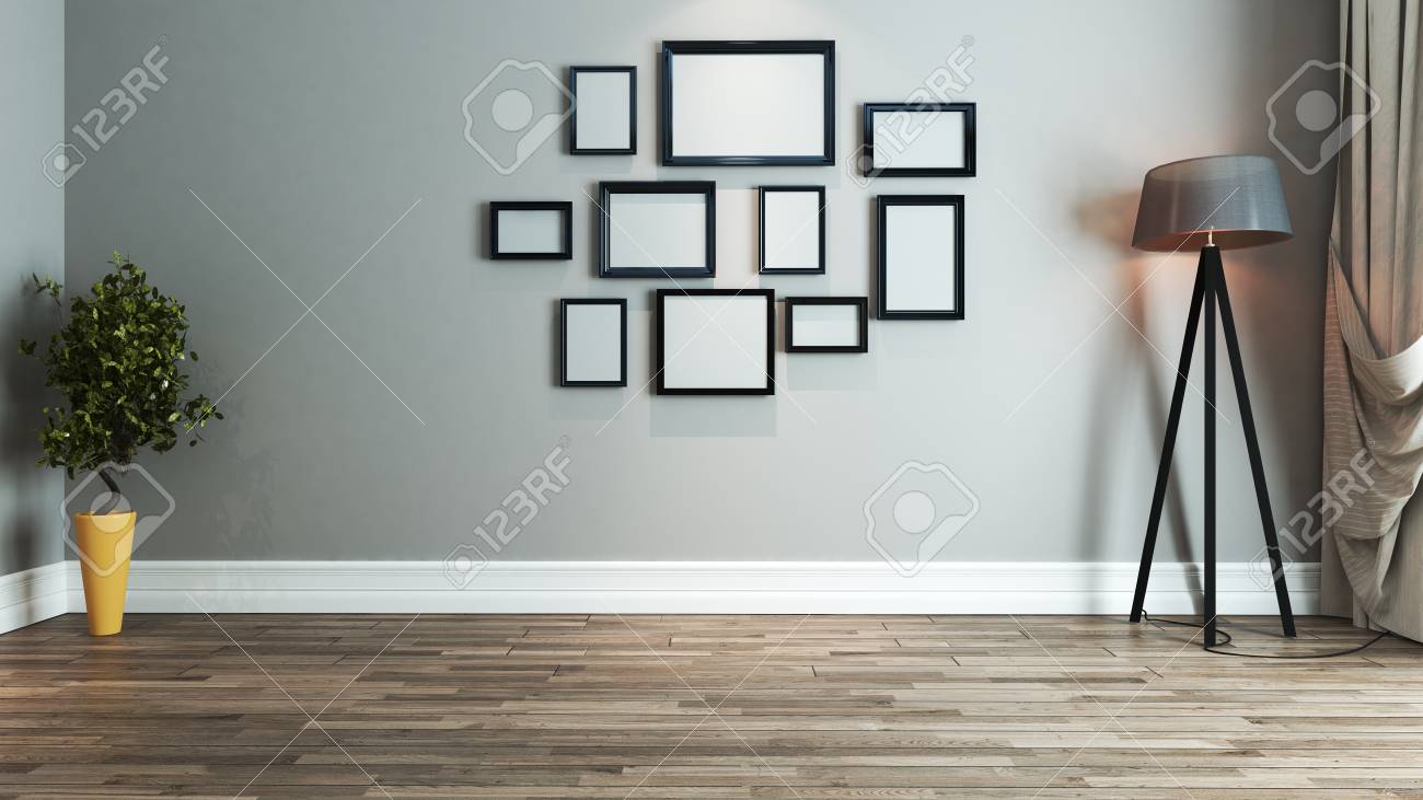 Sala De Estar Diseno De Interiores Con Marco En La Pared 3d