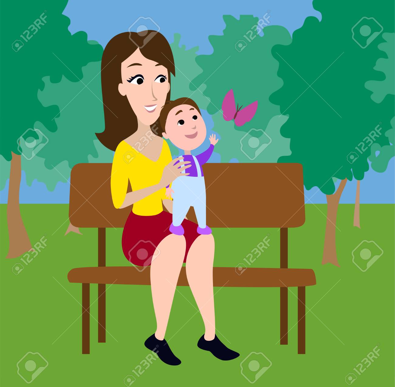 お母さんと息子 公園で赤ちゃんと母親のイラスト素材 ベクタ Image